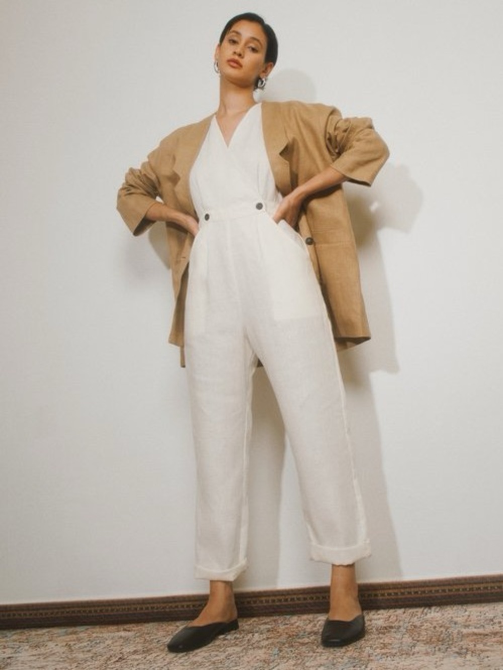 Selva Negra Rupi Wrap Linen Jumpsuit Cloud Linen Made in USA Small